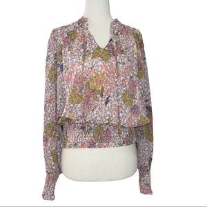 Joie Smocked Pink Floral Sheer Top